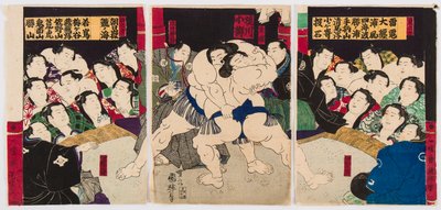 相扑选手的战斗。 Estampe de Utagawa Kuniteru (1808-1876) - 全部摔跤手，作者：Kuniteru, Utagawa (1808-1876)。 彩色木刻。 私人收藏 作者 歌川国辉