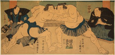 Combat de lutteurs de sumo, Tagasugo contre Ayusegawa. Estampe de Utagawa Kuniteru (1808-1876) 作者 歌川国辉