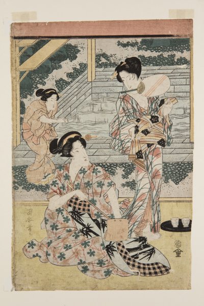 温泉中的女人（彩色木刻版画 作者 歌川国安