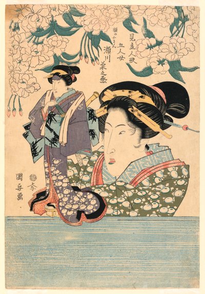 五联画五个女孩与戏剧木偶 作者 歌川国安