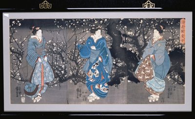 一部描绘三景夜景的三联画 作者 歌川国义