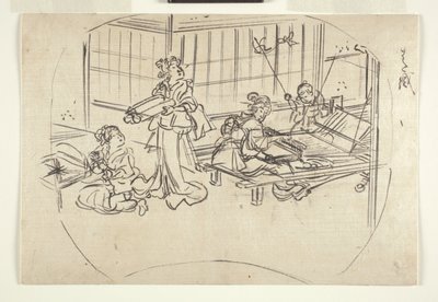 Hataori（织机编织）c.1840（纸上墨水） 作者 歌川国义