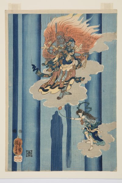 瀑布下的梦阁上人（中）（彩色木版画） 作者 歌川国义
