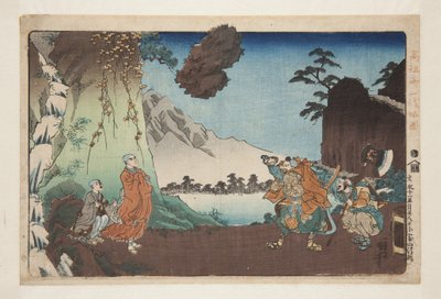 1274 年 5 月 28 日日莲和小室山的浮石（文荣 j？Ichi gogatsu nij？Hachinichi Komuroyama h？Rinseki）（彩色木版画） 作者 歌川国义