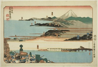 日本桥、品川、川崎和神奈川，选自 "东海道五十三站四站名胜（东海道五十三站四站名胜）"系列 作者 歌川国义