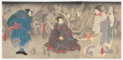 鬼故事场景：冈崎猫妖（Mukashi banashi no tawamure nekomata wo hete koji ni kai wo nasu zu) 作者 歌川国义