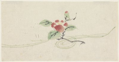 红色山茶花枝条 作者 歌川国义