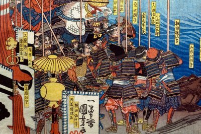 Takeda Shingen Chrushes the Forces of Suwa Yorishige (Takeda Shingen Suwa Yorishige no jinchū o uchi-kuzusu zu), c.1850-51 作者 歌川国义