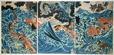 Tametomo的沉船，酒吧。 c.1836，（彩色木版画） 作者 歌川国义