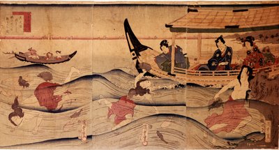 鲍鱼捕捞。 歌川国芳的版画 (v.1797-1861) 作者 歌川国义
