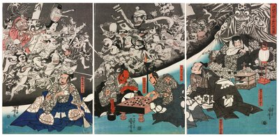 1843年，地球蜘蛛在Minamoto Yorimitsu领主的宅邸中产生怪物。 作者 歌川国义