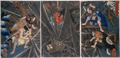 地球蜘蛛被英雄Raiko的保留者杀死（944-1021），（&39;Minamoto no Yorimitsu，944-1021&39;），c.1838，（彩色木版画） 作者 歌川国义