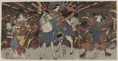 三位演员分别饰演武士和代吉森、富江御前和山吹 作者 歌川国义