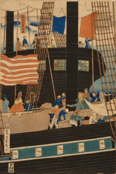 西方贸易商在1861年在横滨装货 作者 歌川贞秀