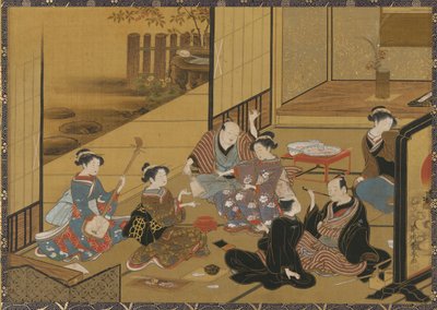 与<em>geisha</em>和客户聚会的室内场景 作者 歌川丰治