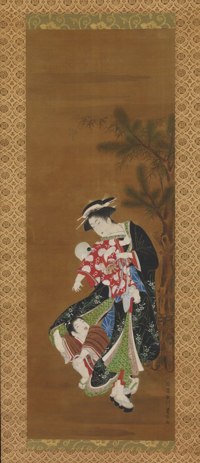 新年时的母亲和孩子，18世纪。 作者 歌川丰治