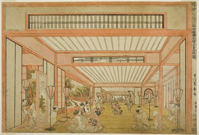 日本接待室的景观-现代风格的鼠日娱乐，约1771年1月76日 作者 歌川丰治