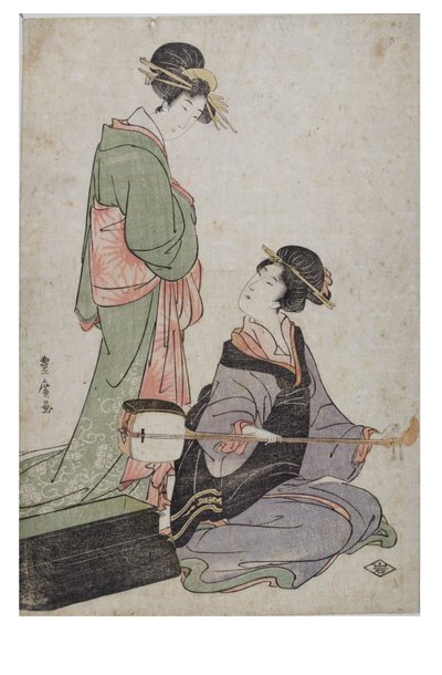 两把刀，一把带三味线，江户时代 作者 歌川丰洋