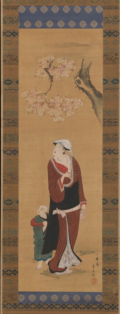 樱桃树下的女人和孩子，18世纪末至19世纪初。 作者 歌川丰洋