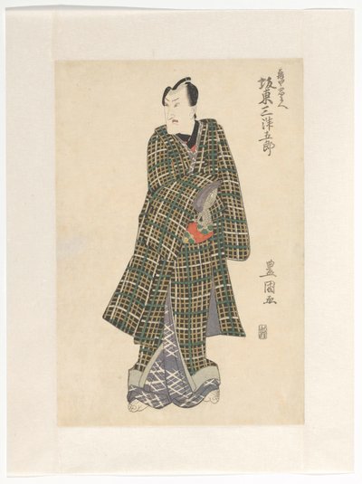 身着格子和服的龟屋中兵卫 作者 岩户屋喜三郎
