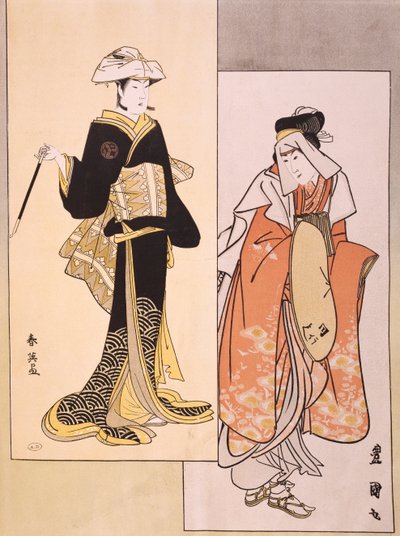 舞台上的演员肖像，约1794-1796年，Shun-Yei（18世纪末）和Utagawa Toyokuni（1769-1825）的浮世绘，木刻的复制品，日本文明，江户时代（1603-1868）。 作者 歌川丰国