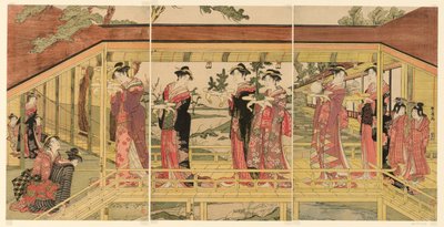 手持岛台装饰的妇女队伍 作者 歌川丰国一世