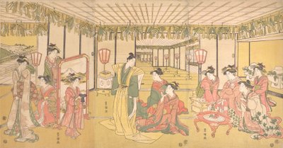 大厦里的新年庆祝活动，约1791年。 作者 歌川丰国一世