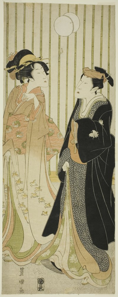演员濑川菊之丈和一位踢球的年轻女子 作者 歌川丰国一世