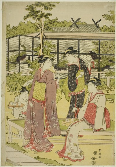 参观花鸟茶馆（卡乔贾亚）的妇女们 作者 歌川丰国一世