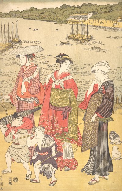 高川海滩的妇女，约1790年代。 作者 歌川丰国一世