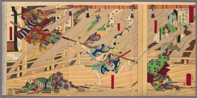 本能寺之战森兰丸阵亡》，选自 "丰臣功绩录 "系列。 作者 歌川义富士
