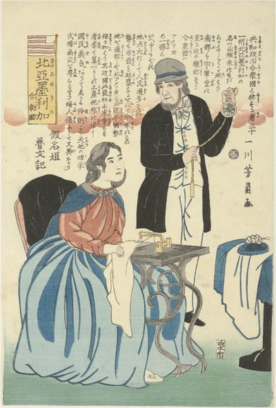 带手表和缝纫机的美国人
北美洲 Gasshukoku（物体上的标题）
北美合众国 作者 泉宫一兵卫（关山道）