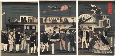 美国轮船的抵达和出发（Amerikakoku jokisha orai） 作者 歌川义和