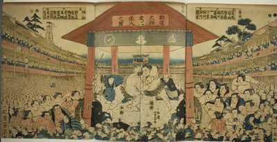 参加筹款比赛的摔跤手队伍（Kanjin ozumo dohyo-iri no zu) 作者 歌川义宗