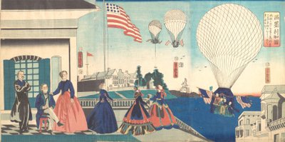 "美国"：享受热气球，1867年。 作者 歌川佳tora