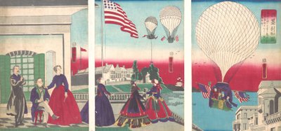 美国热气球升空Amerikakoku，1867年。 作者 歌川佳tora