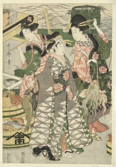 芝海滩上的鱼市景观 [芝] no ura uoichi no zu 作者 歌摩 (II) , 北川