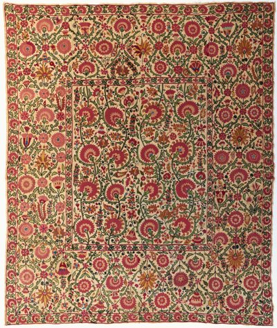 苏萨尼绣在沙发上的丝绸 作者 乌兹别克学校