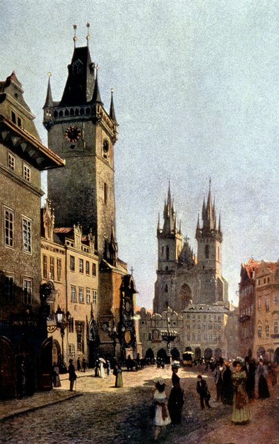 布拉格 Starometsky 广场和市政厅，c。 1900（印刷版） 作者 瓦茨拉夫·詹萨（Vaclav Jansa）