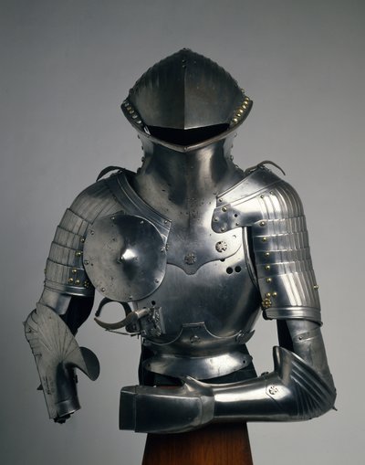 复合式战车，用于 "德国比武 "的盔甲，约1480-1540年（钢、铁、黄铜和皮革）。 作者 瓦伦丁·西本伯格（Valentin Siebenburger）