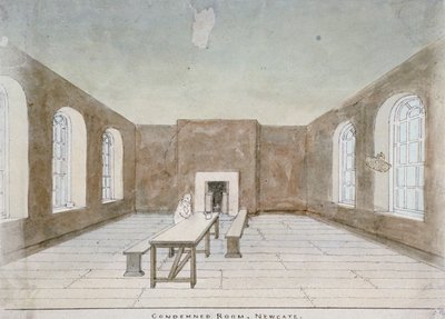 伦敦市老贝利区纽盖特监狱的死刑室内部，1810年 作者 情人节戴维斯