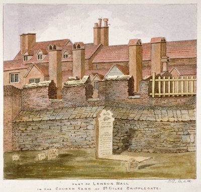 伦敦城墙遗迹，位于伦敦市Cripplegate区的圣吉尔斯教堂墓地，1825年 作者 情人节戴维斯