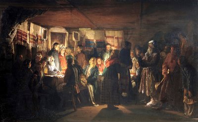 一个巫师来参加一个农民的婚礼》，1875年。 作者 瓦西里·马克西莫维奇·马克西莫夫