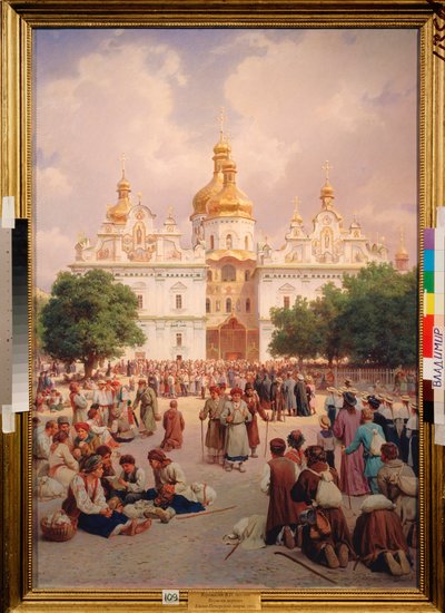 Devant le monastere des Caves a Kiev (Ukraine) (Before the Kiev Monastery of the Caves) - Peinture de Vasili Petrovich Vereshchagin (Vassili Verechtchaguine) (1835-1909), huile sur toile 作者 瓦西里·彼得罗维奇·韦列沙金