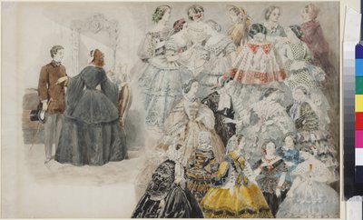 Mode feminine - Ladies Fashion, by Sadovnikov, Vasily Semyonovich (1800-1879). Watercolour on paper, End 1840s. State Museum of the History of Saint Petersburg 作者 瓦西里·塞梅诺维奇·萨多夫尼科夫