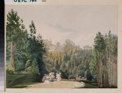 公园风景瓦西里-谢苗诺维奇-萨多夫尼科夫（1800-1879 年）的作品，纸上水彩画 作者 瓦西里·塞梅诺维奇·萨多夫尼科夫