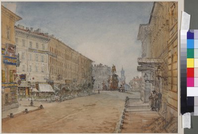 圣彼得堡的Voznesensky Prospekt，由Sadovnikov，Vasily Semyonovich（1800-1879）创作。纸上水彩画 作者 瓦西里·塞梅诺维奇·萨多夫尼科夫