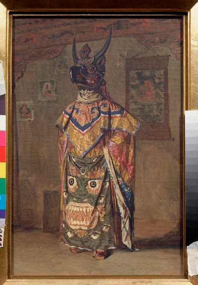 Un lama a une fete bouddhiste dans le monastere de Rumtek a Sikkim (Inde) (喇嘛在锡金隆德寺的佛教盛宴上) - Peinture de Vasili Vasilyevich Vereshchagin (Vassili Verechtchaguine) (1842-1904), huile sur toile 作者 瓦西里·瓦西里耶维奇（Vasili Vasilievich Vereshchagin）