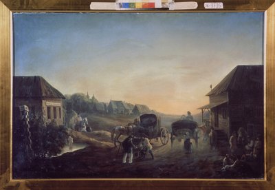 驿站。瓦西里-瓦西里耶维奇-萨莫伊洛夫（1813-1887 年）的画作，布面油画 作者 瓦西里·瓦西里耶维奇·萨莫伊洛夫