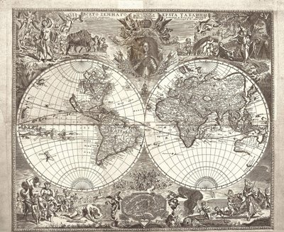 世界双半球地图，1713年 作者 瓦西里·阿努弗里耶维奇·基普里亚诺夫